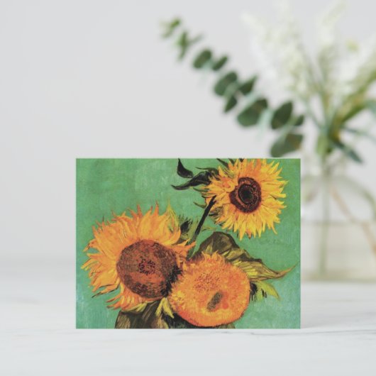 Drei Sonnenblumen in einer Vase von Vincent van Go Postkarte (Stehend Vorderseite)