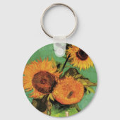 Drei Sonnenblumen in einer Vase von Vincent van Go Schlüsselanhänger (Rückseite)