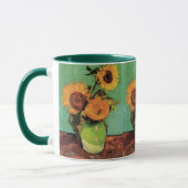 Drei Sonnenblumen in einer Vase von Vincent van Go Tasse (Links)