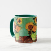 Drei Sonnenblumen in einer Vase von Vincent van Go Tasse (Vorderseite Links)