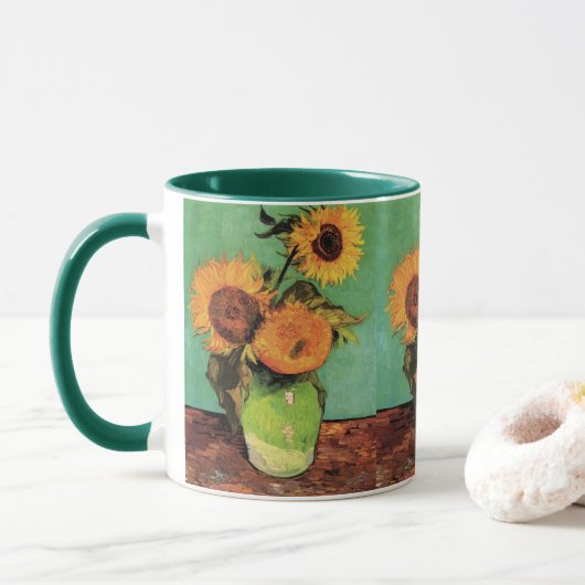 Drei Sonnenblumen in einer Vase von Vincent van Go Tasse (Mit Donut)