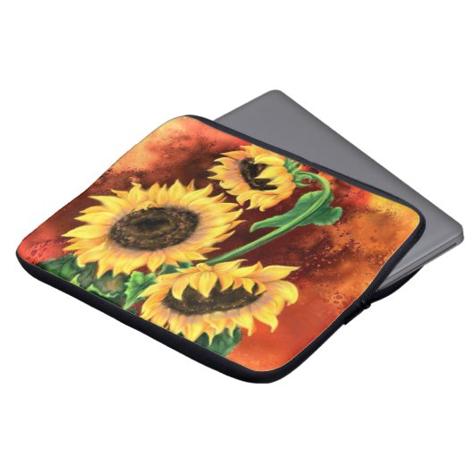 Drei Sonnenblumen Laptop-Sieb - Malerei Laptopschutzhülle (Vorne Oben)