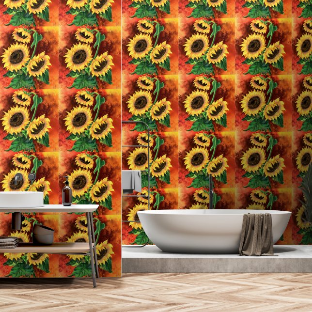 Drei Sonnenblumen Malereien Tapete (Badezimmer)