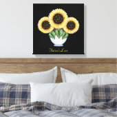 Drei Sonnenblumen mit Herz-Blätter in einer Vase Leinwanddruck (Insitu (Schlafzimmer))