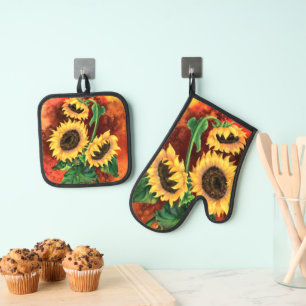 Drei Sonnenblumen Olivenhaine Mitt & Pot Holding S Ofenhandschuh & Topflappen-Set
