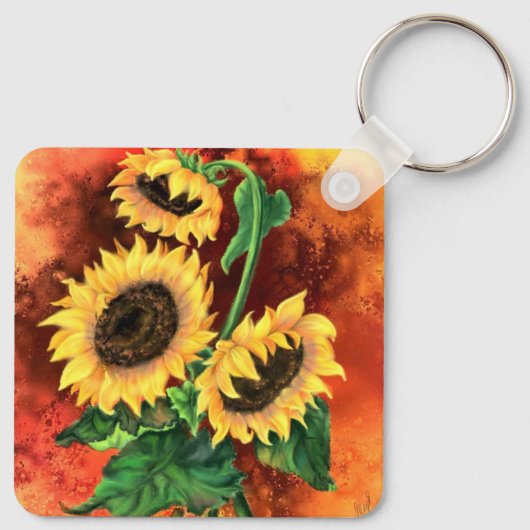Drei Sonnenblumen Schlüsselanhänger Malerei (Rückseite)