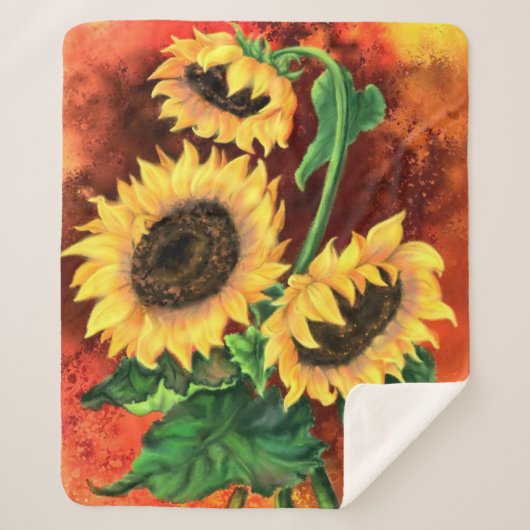Drei Sonnenblumen Sherpa Blanket Sherpadecke (Vorderseite)