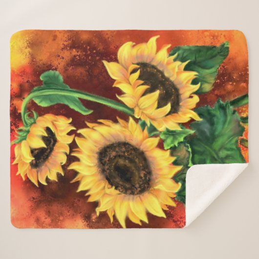Drei Sonnenblumen Sherpa Blanket Sherpadecke (Vorderseite (Horizontal))