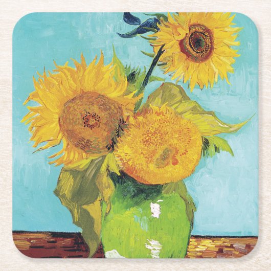 Drei Sonnenblumen, Van Gogh Rechteckiger Pappuntersetzer (Vorderseite)