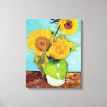 Drei Sonnenblumen | Vincent Van Gogh Leinwanddruck<br><div class="desc">Billige Leinwand von Three Sunflowers (1888) von dem niederländischen Künstler Vincent Van Gogh. Das Original ist ein Öl auf der Leinwand,  das ein ruhiges Leben mit hellgelben Sonnenblumen vor türkisfarbenem Hintergrund darstellt. Klicken Sie auf Anpassen,  um die Größe der Leinwand zu ändern oder das Design zu personalisieren.</div>