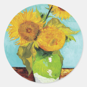 Drei Sonnenblumen   Vincent van Gogh Runder Aufkleber
