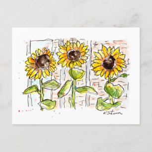 Drei Sonnenblumen Wasserfarben-Postkarte Postkarte