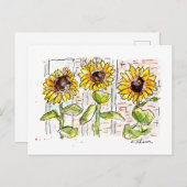 Drei Sonnenblumen Wasserfarben-Postkarte Postkarte (Vorne/Hinten)
