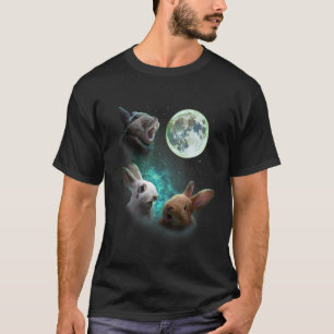 Drei sonnige Kaninchen heulen auf dem Mond 3 Wolf T-Shirt