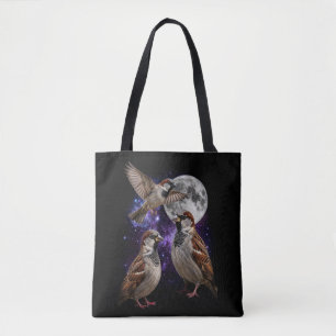 Drei Spatzen Mond Vintage Weltraum Kern Retro Tasche