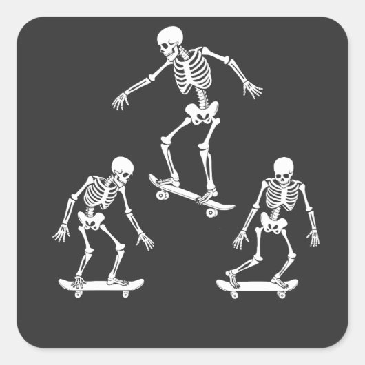 Drei Spooky-Skaten Skeletton Halloween-Skateboard Quadratischer Aufkleber (Vorderseite)