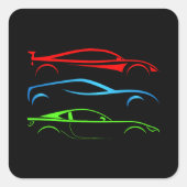 Drei Sportwagen Quadratischer Aufkleber (Vorderseite)