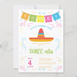 DREI STA 3. Geburtstag farbenfrohe Tafel Einladung