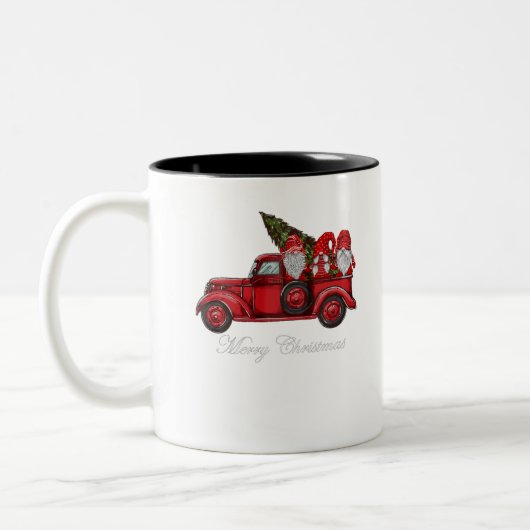 Drei Sterne im roten LKW mit fröhlichem Weihnachts Zweifarbige Tasse (Links)
