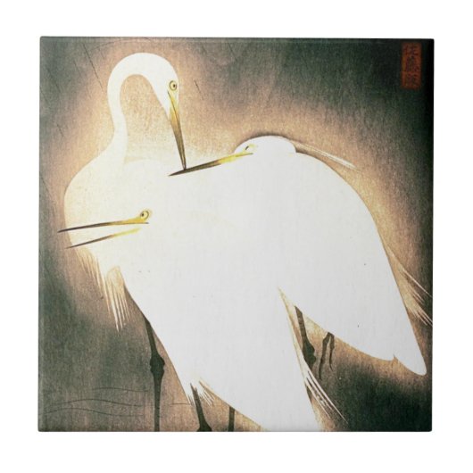 Drei Storch-Japaner Woodblock Kunst Ukiyo-E Fliese (Vorderseite)