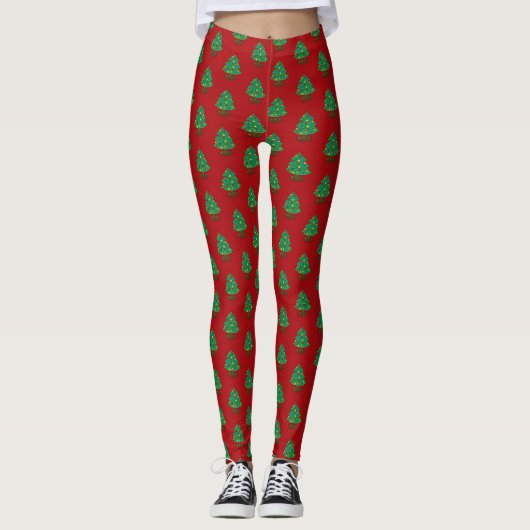 Drei Stufen dekoriertes Weihnachtsbaummuster Leggings (Vorderseite)