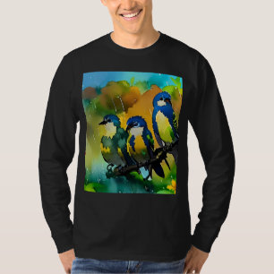 Drei süße bunte Vögel in Regen-Aquarell-Kunst L T-Shirt