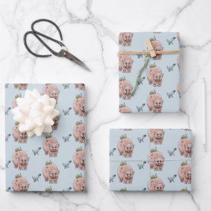 Drei süße Fantasy-Dinosaurier Geschenkpapier Set