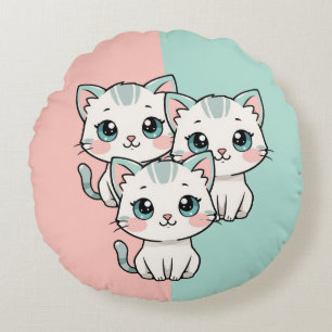 Drei süße Kawaii-Katzen Rundes Kissen