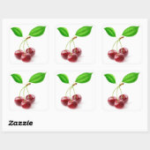 drei Süßkirschen mit Blätter Quadratischer Aufkleber (Blatt)