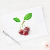 drei Süßkirschen mit Blätter Quadratischer Aufkleber (Umschlag)
