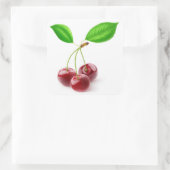 drei Süßkirschen mit Blätter Quadratischer Aufkleber (Tasche)