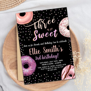 Drei Sweet Black Donut Geburtstagseinladungen Einladung