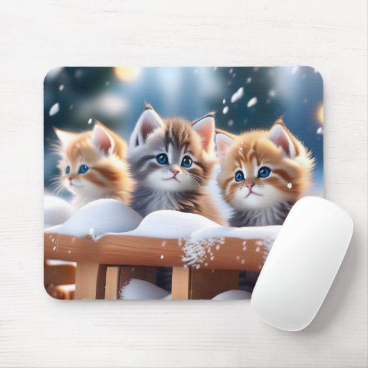 Drei Tabby Katzen spielen im Schnee Mousepad (Mit Mouse)