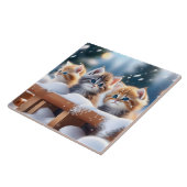 Drei Tabby Katzen Spielen in der Schneeportrait-Po Fliese (Seite)