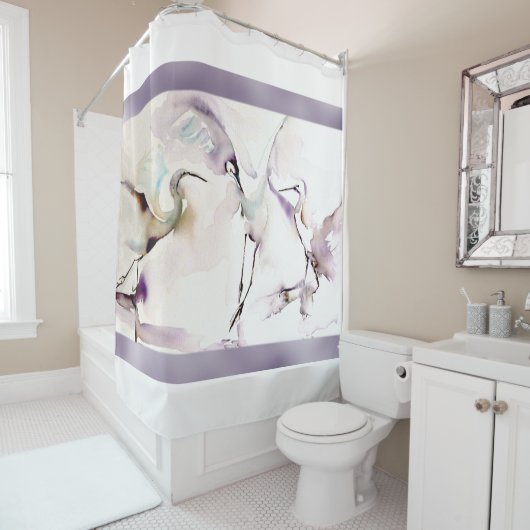 "Drei tanzende Kran-" Aquarell Duschvorhang (Beispiel)