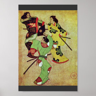 Drei tanzende Samurais durch Katsushige Iwasa Poster