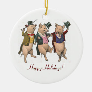 Drei tanzende Schweine-Weihnachtsbaumanhänger Keramik Ornament