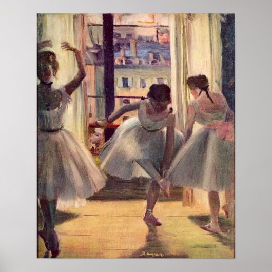 Drei Tänzer in einem Übungsraum von Edgar Degas Poster (Vorne)