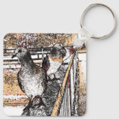 Drei Tauben auf einer Brücke Schlüsselanhänger (Rückseite)