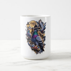 Drei Tauben Vintage-Grafik, Retro-Taubenmond Kaffeetasse