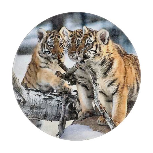 Drei Tiger beim Spiel Schneidebrett (Vorderseite)