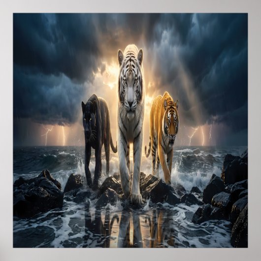 Drei Tiger im stürmischen Meer Poster (Vorne)