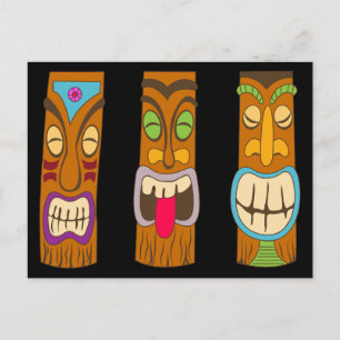 Drei Tiki-Statuen aus Holz, sonniges Schwarz Postkarte