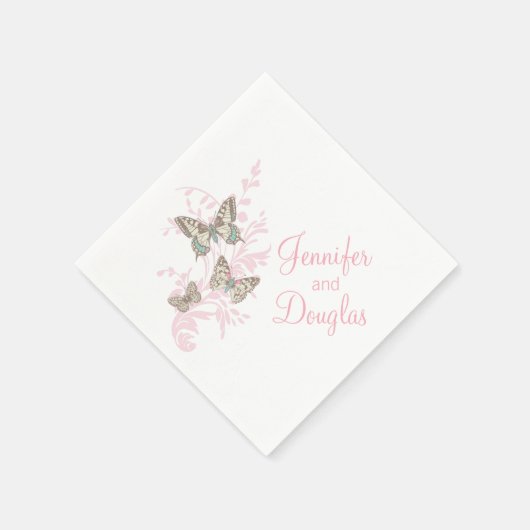 Drei Tintenfliege, rosa Papierserviette (Ecke)