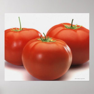 Drei Tomaten auf Zähler, Nahaufnahme Poster