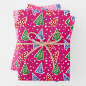 Drei Töne rosa Weihnachtsbäume Geschenkpapier Set (Beispiel)