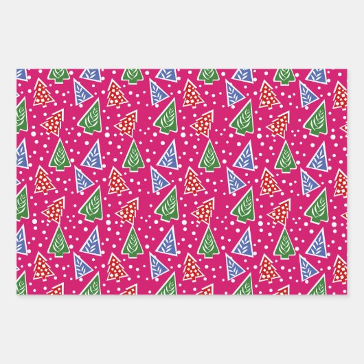 Drei Töne rosa Weihnachtsbäume Geschenkpapier Set (Vorderseite)