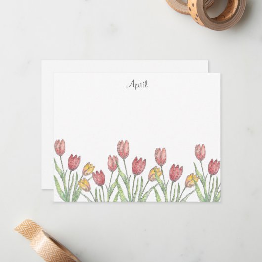 Drei Tulips farbiger Stift, Stift und Tintenzeichn Mitteilungskarte (Vorderseite/Rückseite Beispiel)