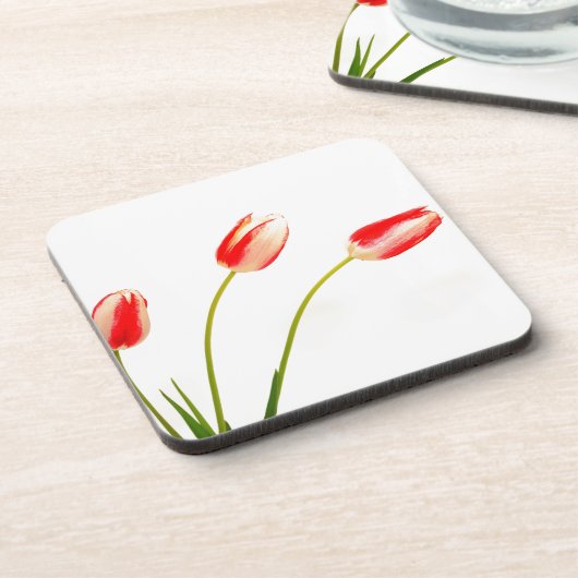 Drei Tulips in Weiß Getränkeuntersetzer (Linke Seite)