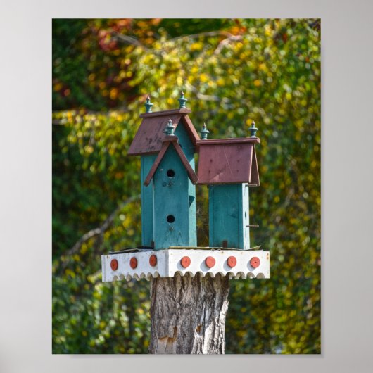 Drei türkisfarbene Birdhouses Poster (Vorne)